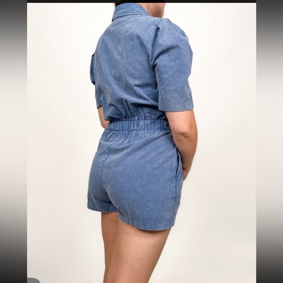 New Oddi Mineral Wash Puffed Sleeves Romper in Denim Sz 2X - Picture 4 of 11
